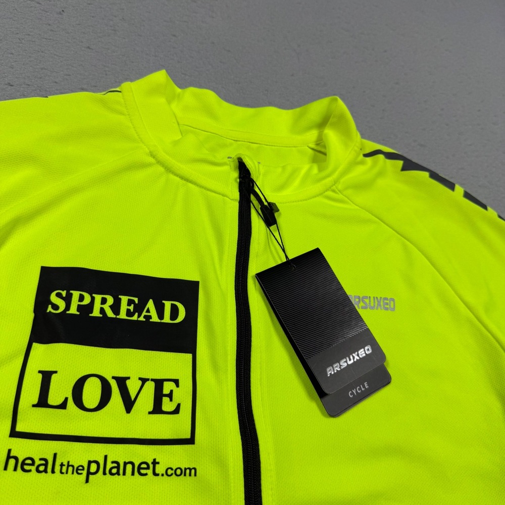 Arsuxeo Mens Cycling Jersey Neon Yellow Black Spread Love Heal The Planet M